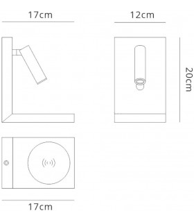 Reader Wall Lamp Switched With Mobile Phone Induction Charger, 3W LED, 3000K, 210lm, Sand Black - 2