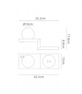 Wall Lamp Switched Globe With Mobile Phone Induction Charger, 6W LED, 3000K, 470lm, Sand Black - 2