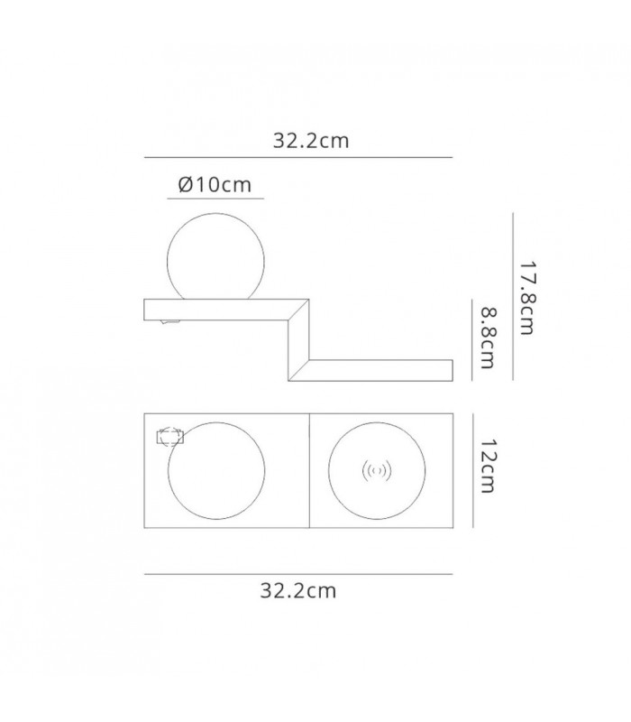 Wall Lamp Switched Globe With Mobile Phone Induction Charger, 6W LED, 3000K, 470lm, Sand Black - 2