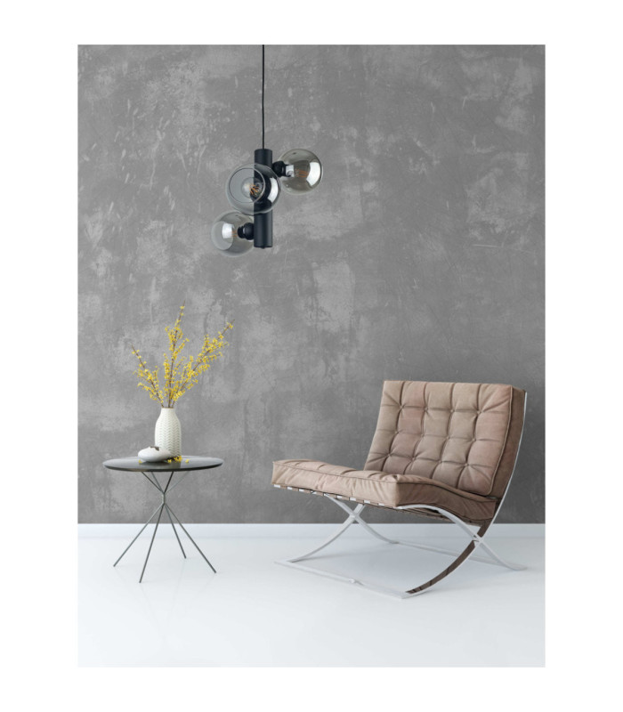 Tube Globe Pendant Ceiling Light Black Smoky Glass Shade 3x E27-2