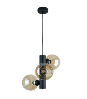 Tube Globe Pendant Ceiling Light Black Amber Glass Shade 3x E27-1