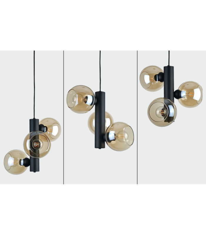 Tube Globe Pendant Ceiling Light Black Amber Glass Shade 3x E27-4