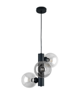 Tube Globe Pendant Ceiling Light Black Transparent Glass Shade 3x E27-1