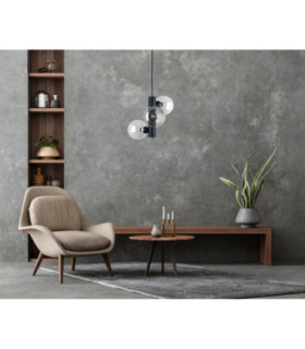 Tube Globe Pendant Ceiling Light Black Transparent Glass Shade 3x E27-2