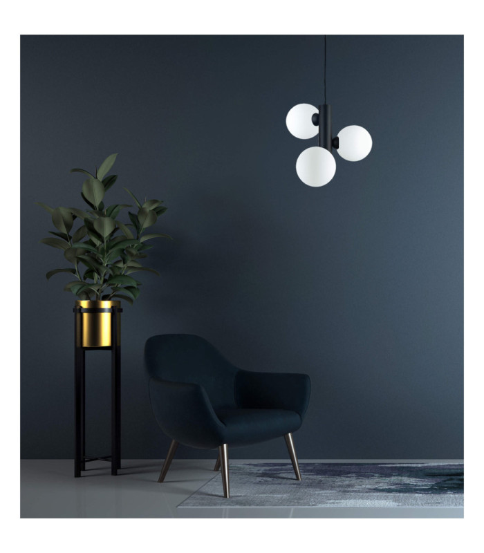 Tube Globe Pendant Ceiling Light Black Smoky Glass Shade 3x E27-2
