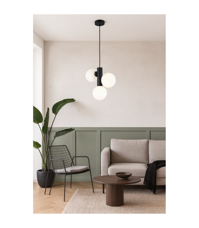 Tube Globe Pendant Ceiling Light Black Smoky Glass Shade 3x E27-4