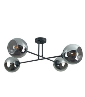 Vasco Multi Arm Semi Flush Ceiling Lamp Black Smoky Glass Shade 4x E27-1