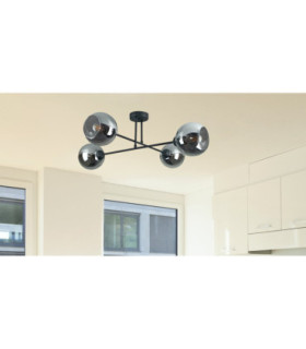 Vasco Multi Arm Semi Flush Ceiling Lamp Black Smoky Glass Shade 4x E27-2