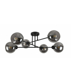 Vasco Multi Arm Semi Flush Ceiling Lamp Black Smoky Glass Shade 6x E27-1