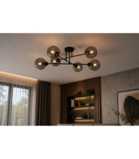 Vasco Multi Arm Semi Flush Ceiling Lamp Black Smoky Glass Shade 6x E27-2