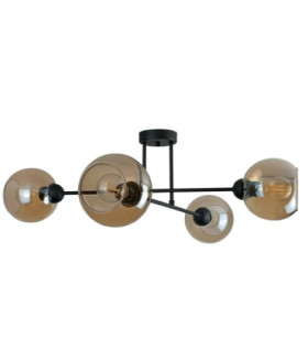 Vasco Multi Arm Semi Flush Ceiling Lamp Black Amber Glass Shade 4x E27-1