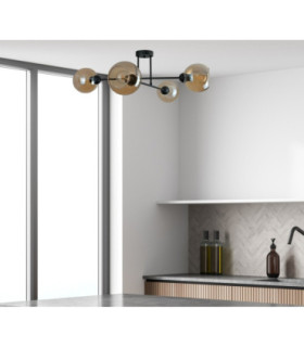 Vasco Multi Arm Semi Flush Ceiling Lamp Black Amber Glass Shade 4x E27-2