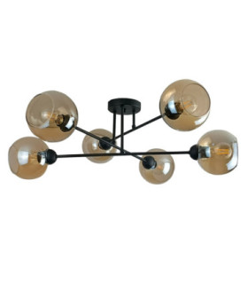 Vasco Multi Arm Semi Flush Ceiling Lamp Black Amber Glass Shade 6x E27-1
