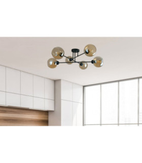 Vasco Multi Arm Semi Flush Ceiling Lamp Black Amber Glass Shade 6x E27-2