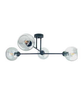Vasco Multi Arm Semi Flush Ceiling Lamp Black Transparent Glass Shade 4x E27-1
