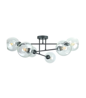 Vasco Multi Arm Semi Flush Ceiling Lamp Black Transparent Glass Shade 6x E27-1