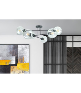 Vasco Multi Arm Semi Flush Ceiling Lamp Black Transparent Glass Shade 6x E27-2