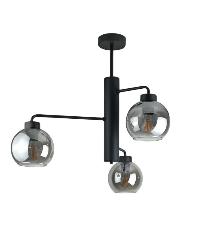 Flex Multi Arm Semi Flush Ceiling Lamp Black Smoky Glass Shade 3x E27-1
