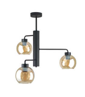 Flex Multi Arm Semi Flush Ceiling Lamp Black Amber Glass Shade 3x E27-1