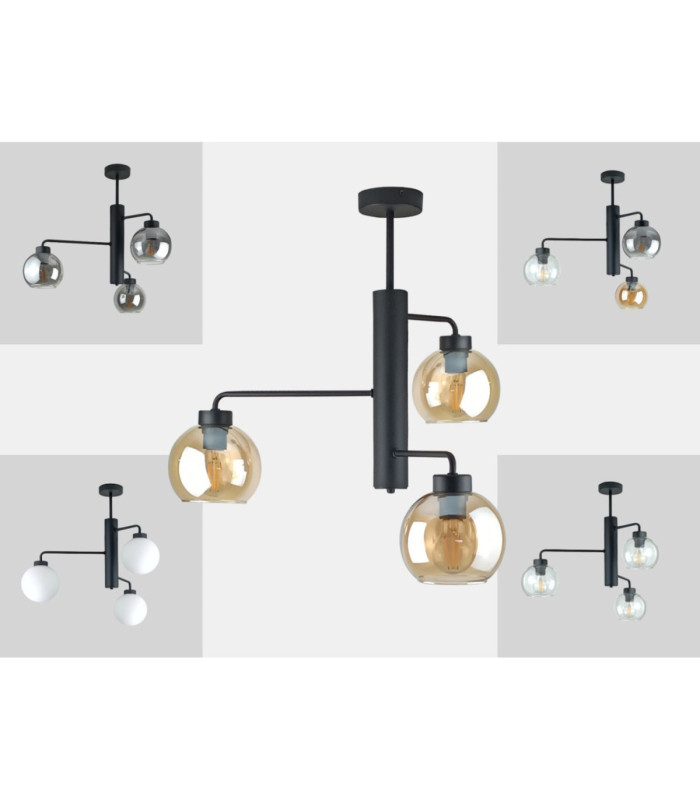 Flex Multi Arm Semi Flush Ceiling Lamp Black Amber Glass Shade 3x E27-4
