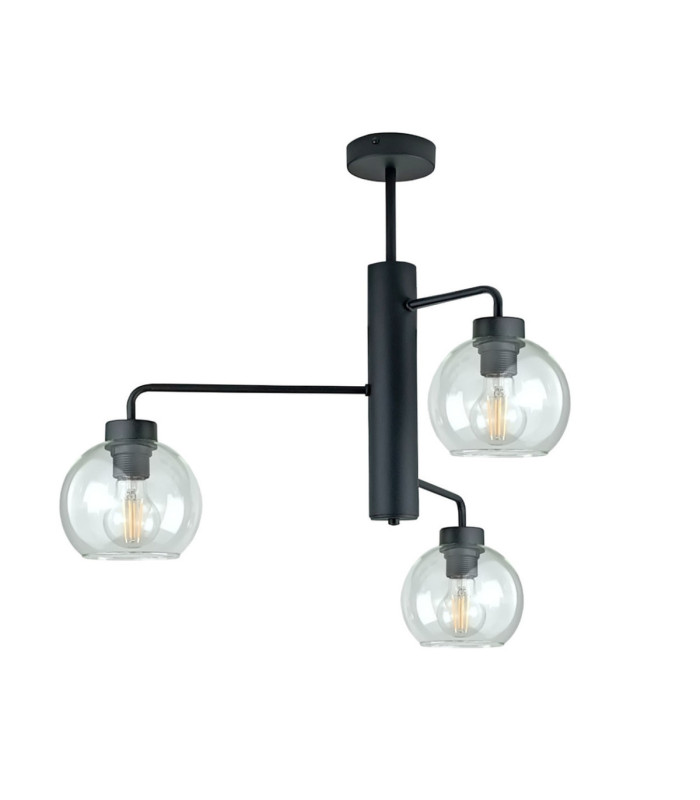 Flex Multi Arm Semi Flush Ceiling Lamp Black Transparent Glass Shade 3x E27-1