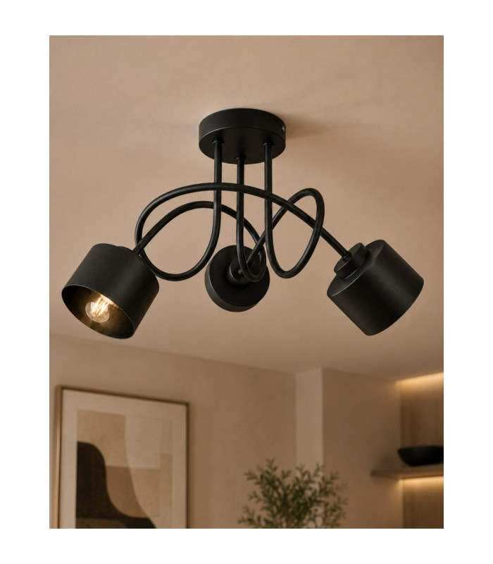 Simply Curved Multi Arm Semi Flush Ceiling Lamp Black 3x E27-3