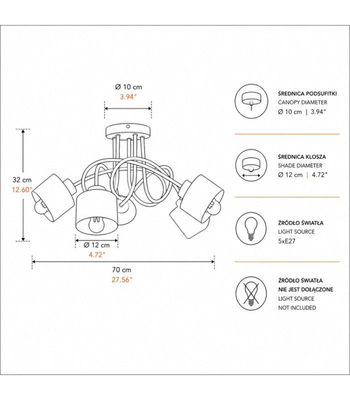 Simply Curved Multi Arm Semi Flush Ceiling Lamp Black 5x E27-4