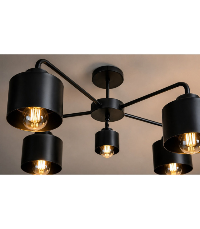 Simply Multi Arm Semi Flush Ceiling Lamp Black 5x E27-3