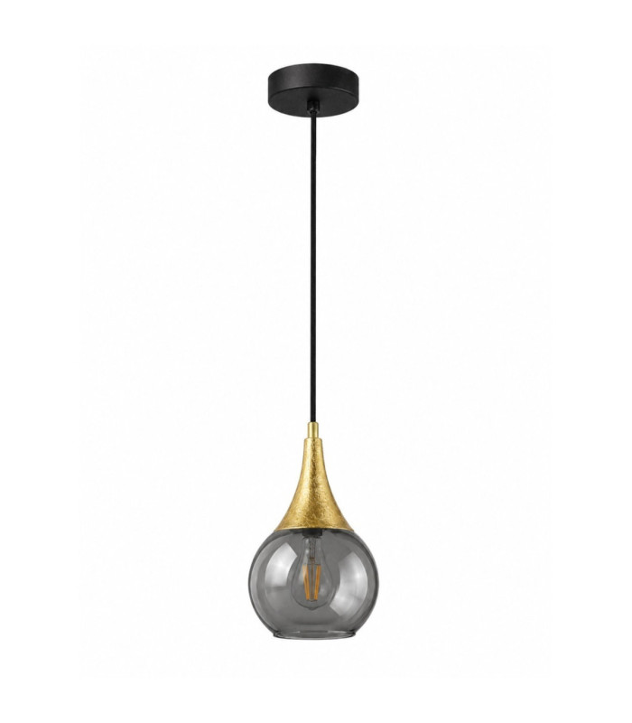 Lacrima Dome Pendant Ceiling Light Black Gold Smoky Glass Shade 1x E27-1