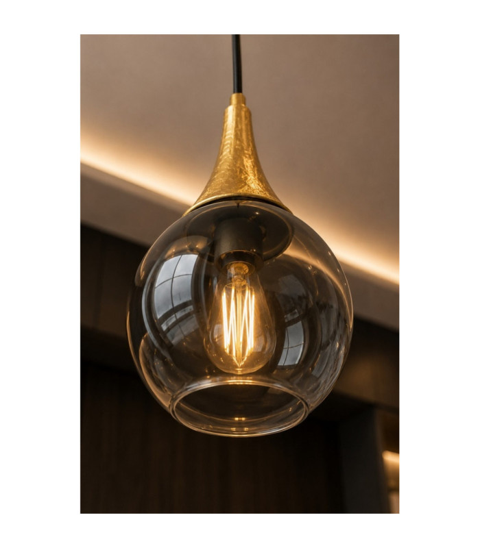Lacrima Dome Pendant Ceiling Light Black Gold Smoky Glass Shade 1x E27-3