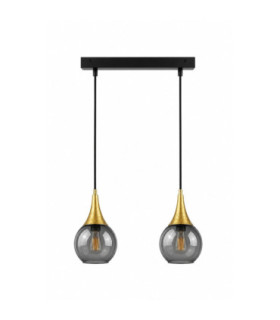 Lacrima Bar Pendant Ceiling Light Black Gold Smoky Glass Shade 2x E27-1