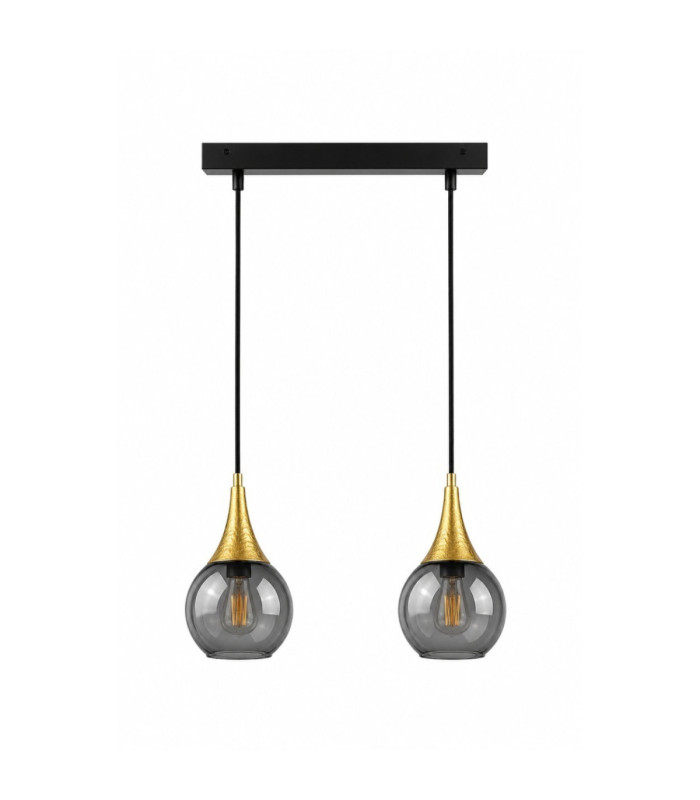 Lacrima Bar Pendant Ceiling Light Black Gold Smoky Glass Shade 2x E27-1