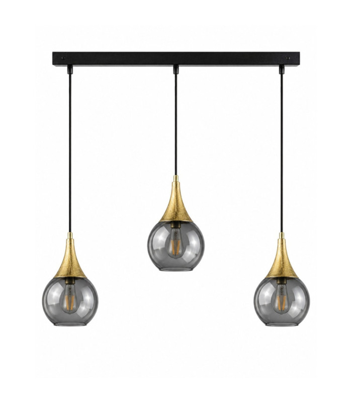 Lacrima Bar Pendant Ceiling Light Black Gold Smoky Glass Shade 3x E27-1