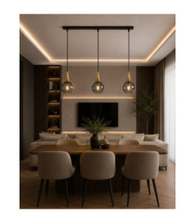 Lacrima Bar Pendant Ceiling Light Black Gold Smoky Glass Shade 3x E27-2