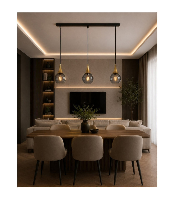 Lacrima Bar Pendant Ceiling Light Black Gold Smoky Glass Shade 3x E27-2