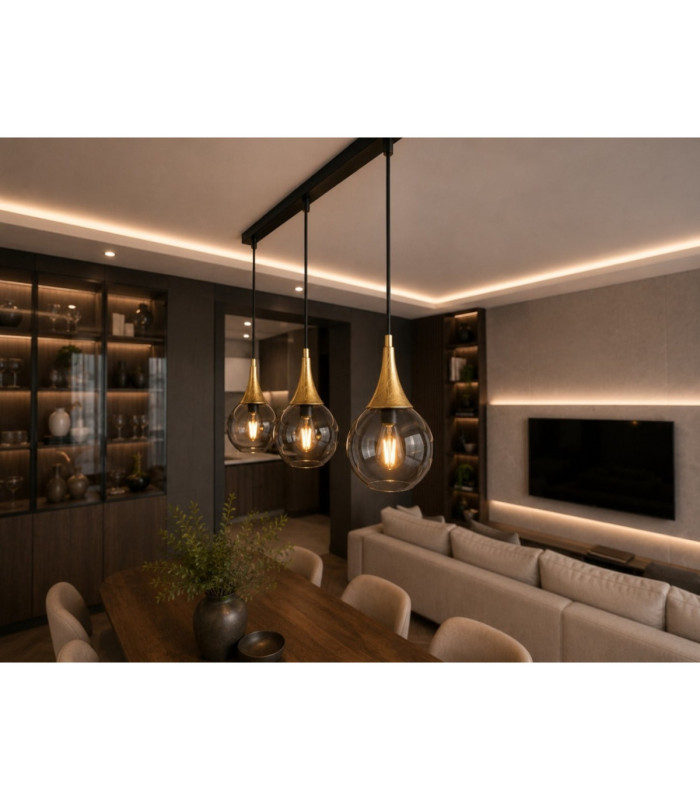 Lacrima Bar Pendant Ceiling Light Black Gold Smoky Glass Shade 3x E27-5