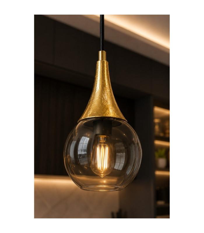 Lacrima Bar Pendant Ceiling Light Black Gold Smoky Glass Shade 3x E27-7