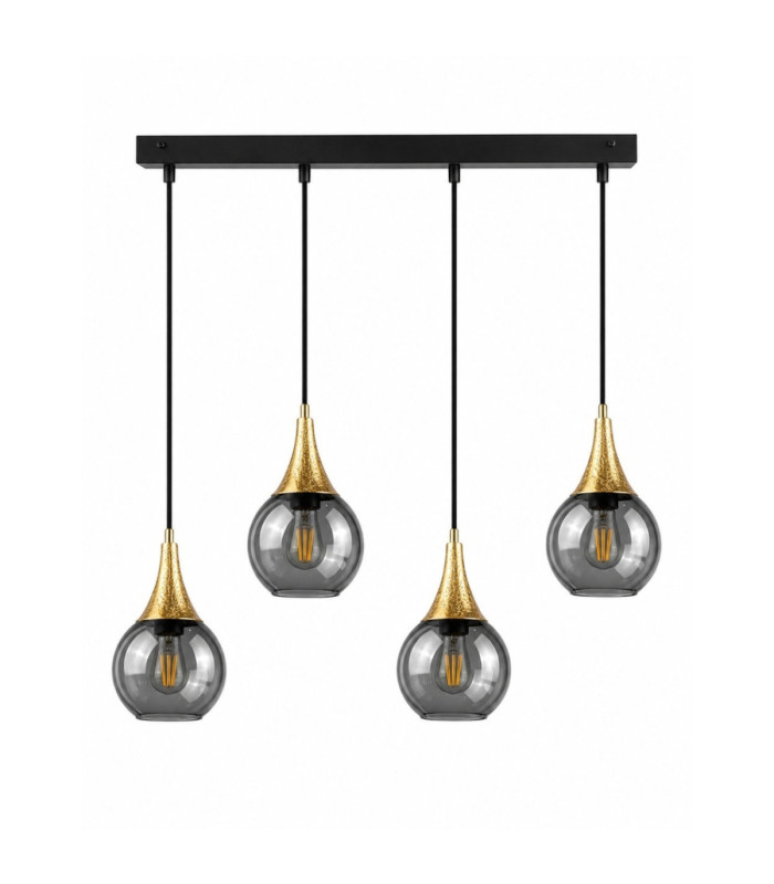 Lacrima Bar Pendant Ceiling Light Black Gold Smoky Glass Shade 4x E27-1
