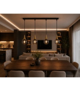 Lacrima Bar Pendant Ceiling Light Black Gold Smoky Glass Shade 4x E27-2