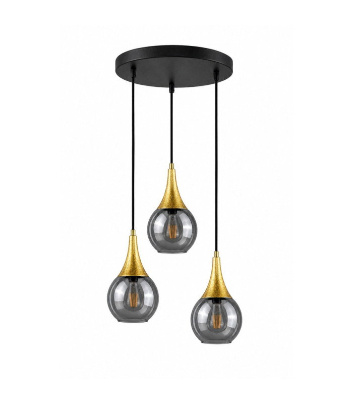 Lacrima Cluster Pendant Ceiling Light Black Gold Smoky Glass Shade 3x E27-1