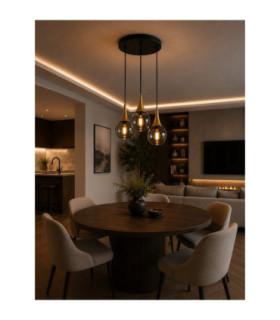 Lacrima Cluster Pendant Ceiling Light Black Gold Smoky Glass Shade 3x E27-2