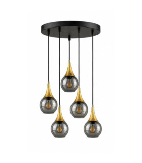 Lacrima Cluster Pendant Ceiling Light Black Gold Smoky Glass Shade 5x E27-1
