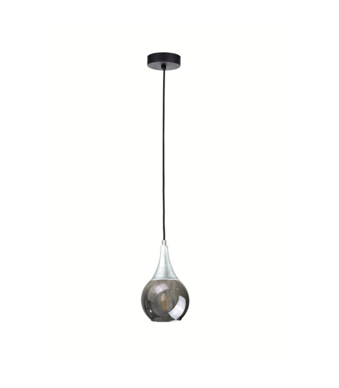 Lacrima Dome Pendant Ceiling Light Black Silver Smoky Glass Shade 1x E27-1