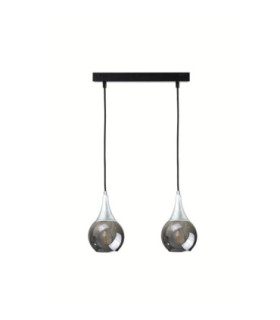 Lacrima Bar Pendant Ceiling Light Black Silver Smoky Glass Shade 2x E27-1
