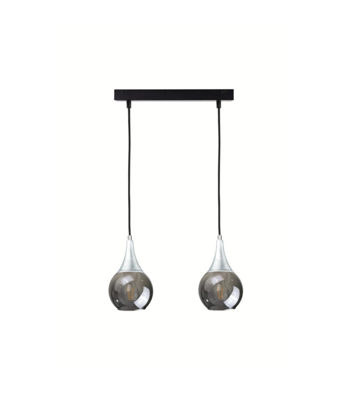 Lacrima Bar Pendant Ceiling Light Black Silver Smoky Glass Shade 2x E27-1