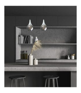 Lacrima Bar Pendant Ceiling Light Black Silver Smoky Glass Shade 2x E27-2