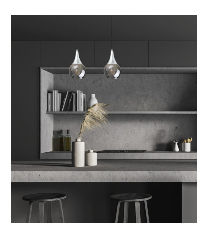 Lacrima Bar Pendant Ceiling Light Black Silver Smoky Glass Shade 2x E27-2