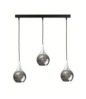 Lacrima Bar Pendant Ceiling Light Black Silver Smoky Glass Shade 3x E27-1