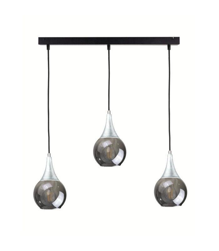 Lacrima Bar Pendant Ceiling Light Black Silver Smoky Glass Shade 3x E27-1