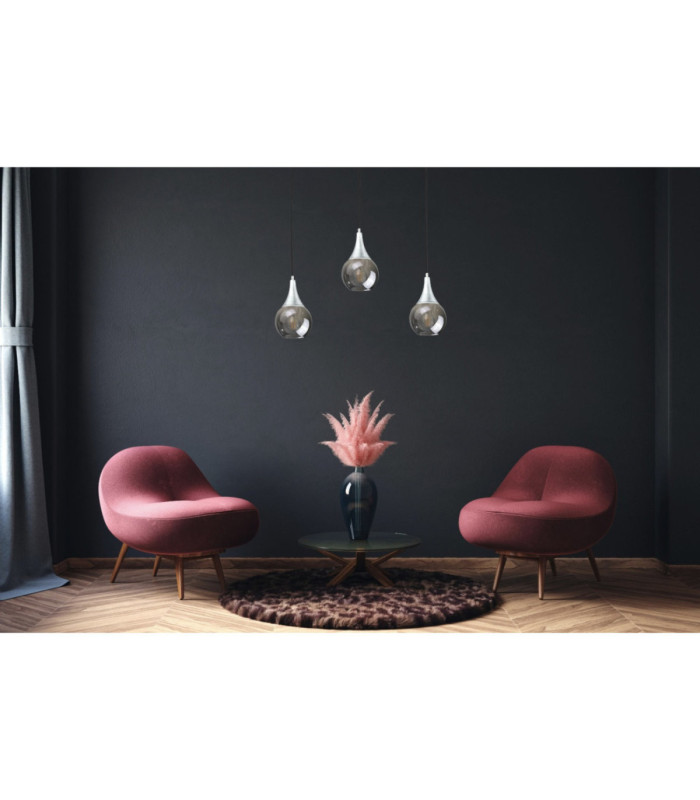 Lacrima Bar Pendant Ceiling Light Black Silver Smoky Glass Shade 3x E27-2